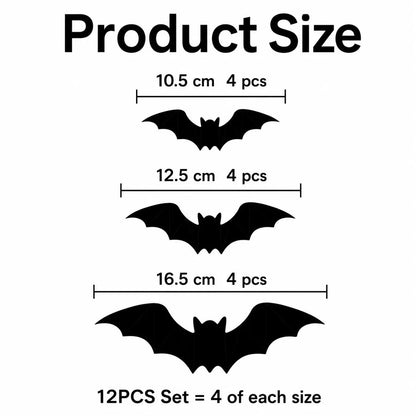 3D Bat Light LED Decorations, 12pcs/24pcs Halloween Spooky Ornaments, Bendable Wall Stickers with Smooth Bubble-Free Application, Easy Install Battery Powered Glowing Decor, Non-Remote Indoor Decor for Home, Party, Window, Door, Festival