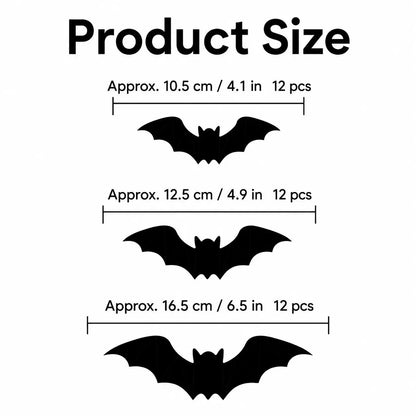 3D Bat Light LED Decorations, 12pcs/24pcs Halloween Spooky Ornaments, Bendable Wall Stickers with Smooth Bubble-Free Application, Easy Install Battery Powered Glowing Decor, Non-Remote Indoor Decor for Home, Party, Window, Door, Festival